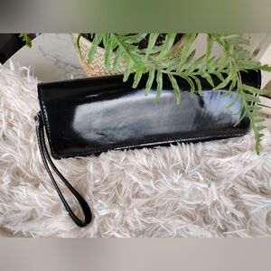 Nordstrom Sleek Black Patent Wristlet Clutch